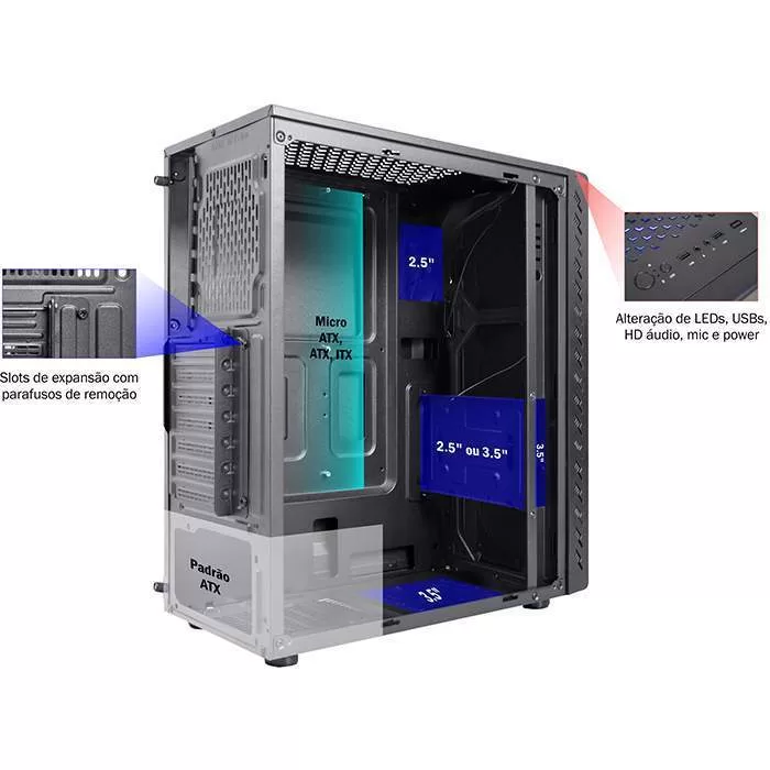 060 - GABINETE GAMING KRATOS IV PRETO LED RGB CG-10TP K-MEX - Imagem 4